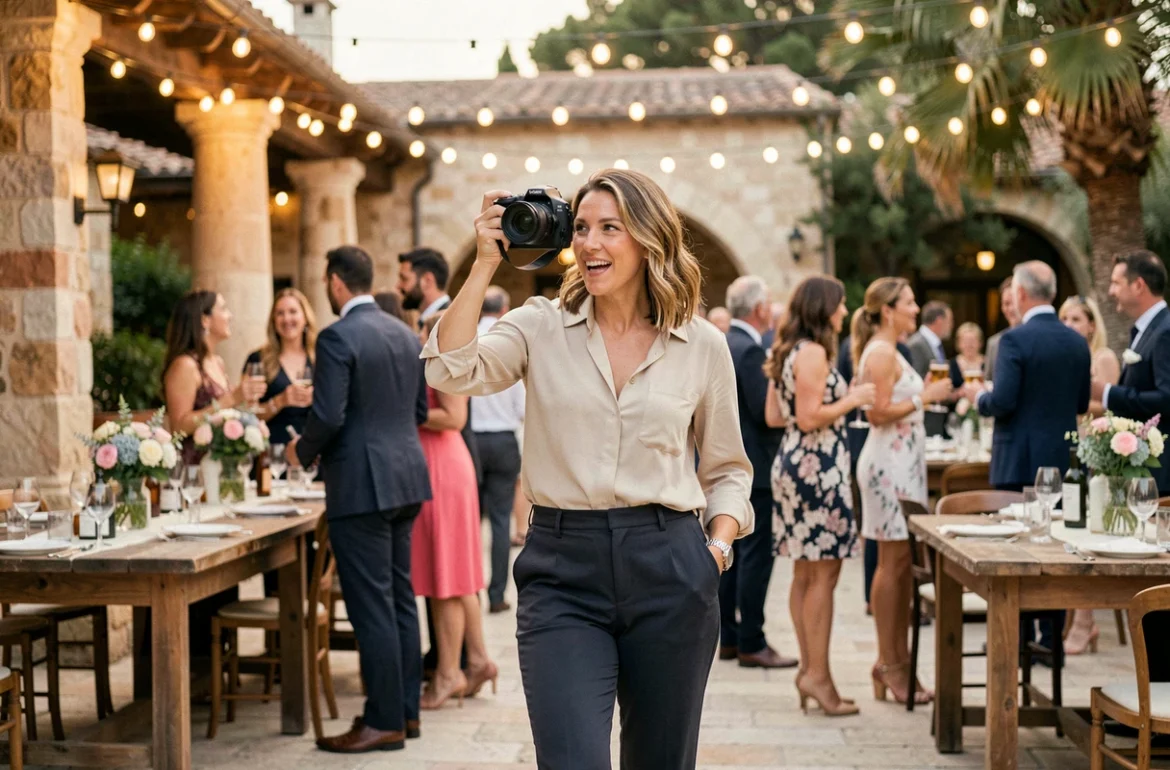 Audrey Collerie, photographe événementielle à Toulon, en action lors d'un événement en plein air avec son appareil photo