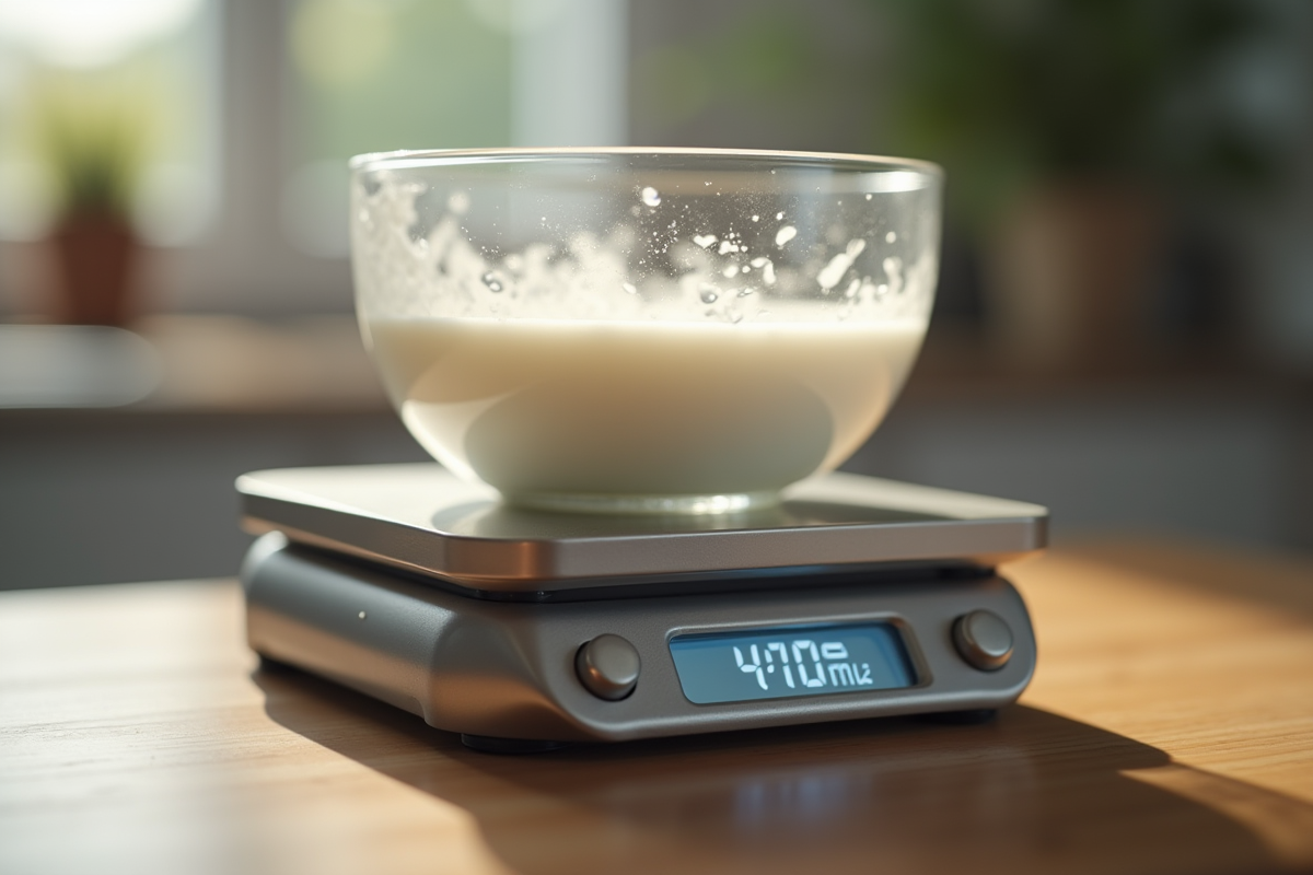 Balance de cuisine avec bol de lait de 400 ml en vue de côté