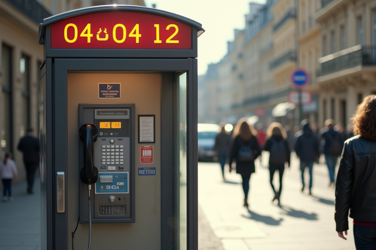 Cabine téléphonique dans une rue urbaine en journée ensoleillée