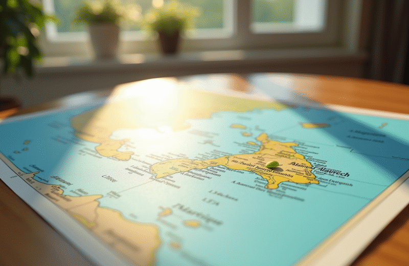 Carte de la Martinique sur une table en bois lumineux