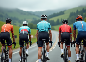 Groupe de cyclistes professionnels en compétition en campagne