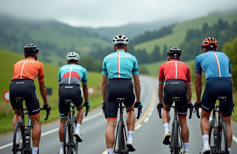 Groupe de cyclistes professionnels en compétition en campagne