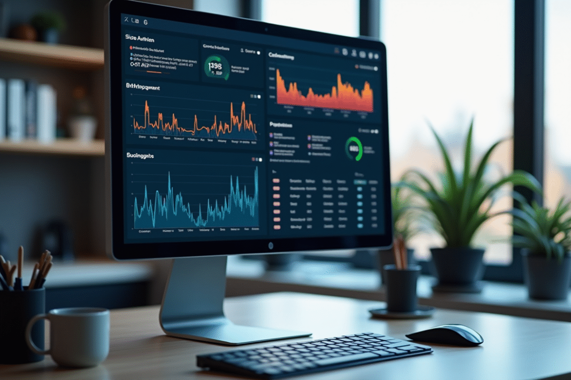 Ecran d ordinateur moderne affichant des graphiques de surveillance
