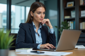 Femme professionnelle analysant des graphiques numériques au bureau