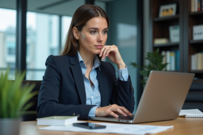 Femme professionnelle analysant des graphiques numériques au bureau
