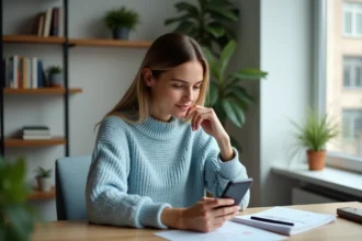 Femme concentrée éditant une vidéo TikTok dans un appartement moderne