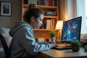 Jeune femme frustrée devant son ordinateur portable affichant une erreur de mod de jeu vidéo