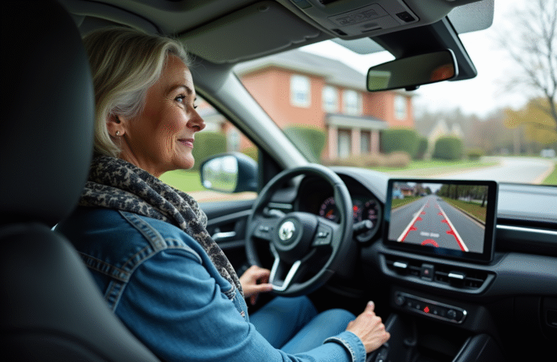 Femme dans une voiture SUV regardant en arrière