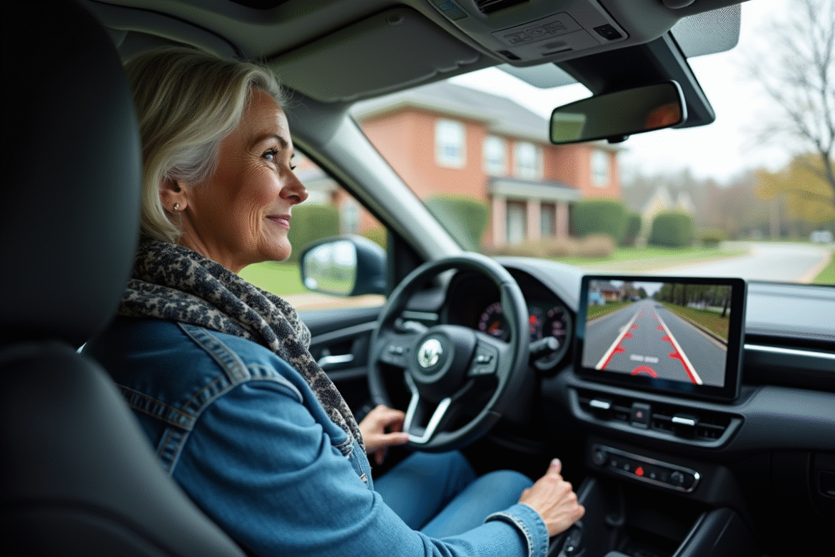 Femme dans une voiture SUV regardant en arrière