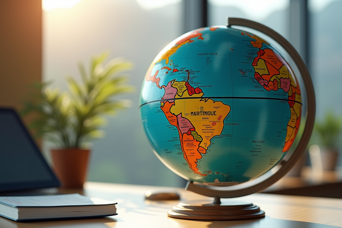 Globe avec Martinique en focus sur un bureau moderne