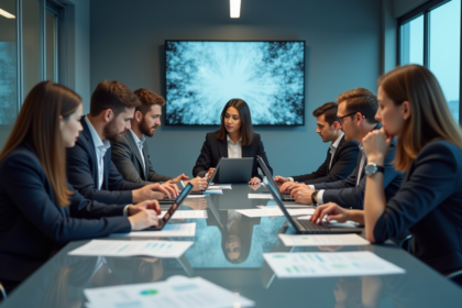 Groupe de professionnels collaborant autour d'une table moderne
