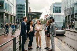 Groupe de jeunes professionnels dans une ville dynamique