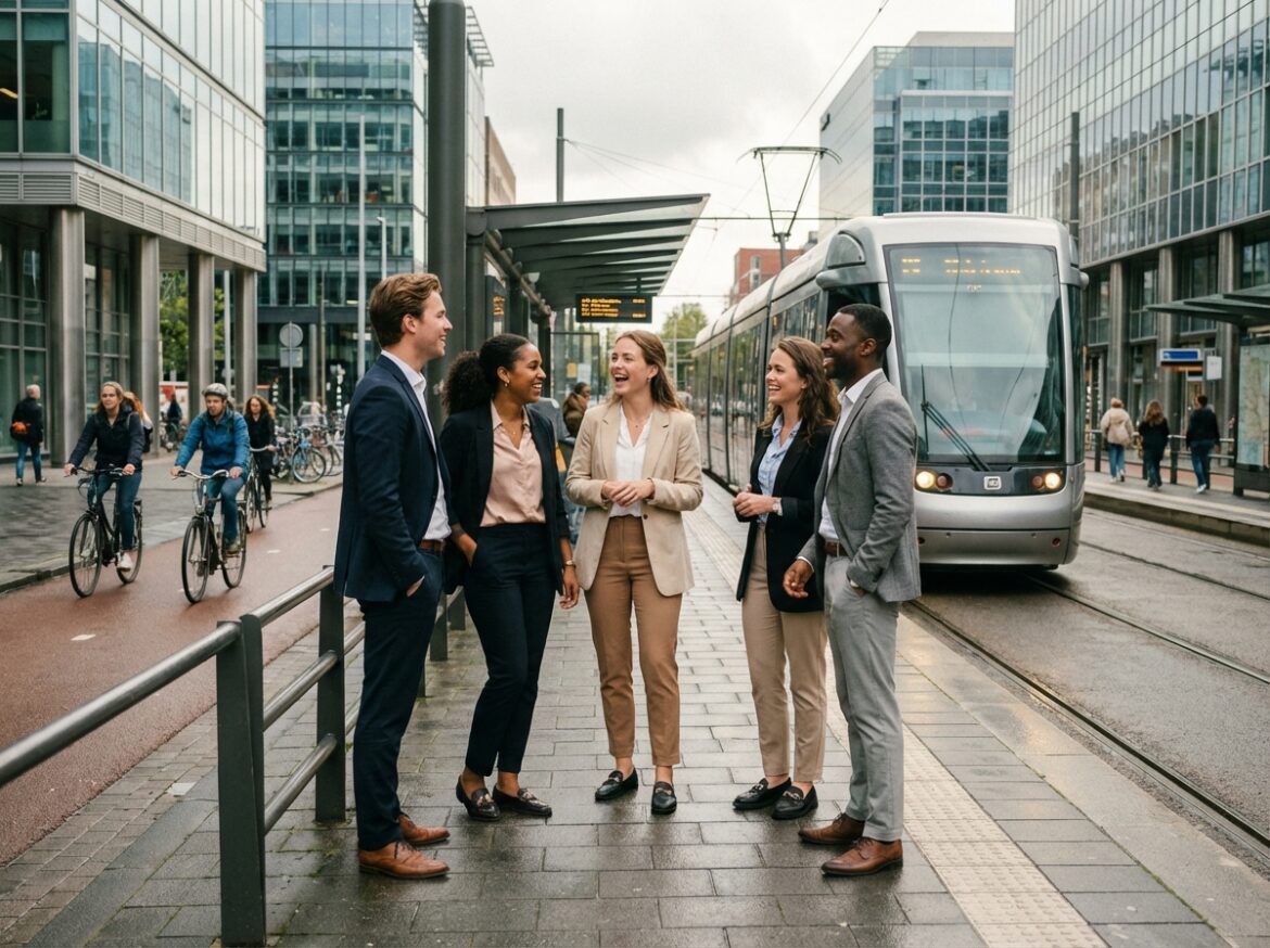 Groupe de jeunes professionnels dans une ville dynamique