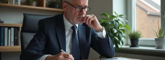 Homme d'affaires étudiant des rapports financiers dans un bureau