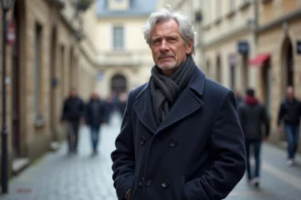 Homme français d'âge moyen dans une place animée