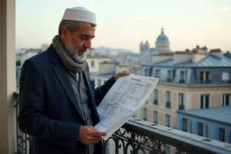 Homme méditant avec calendrier de prières à Paris