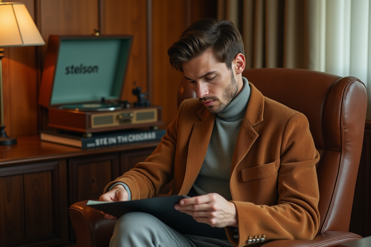Homme en tenue rétro dans un salon vintage
