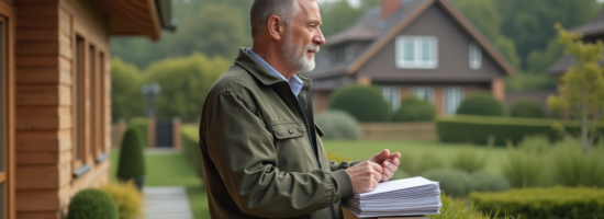 Homme d'âge moyen sur la terrasse d'une maison de campagne