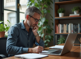 Homme d'âge moyen travaillant dans un bureau moderne