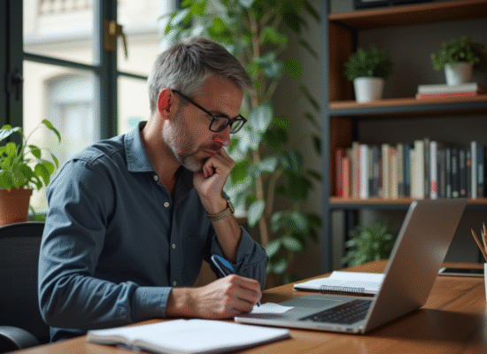 Homme d'âge moyen travaillant dans un bureau moderne