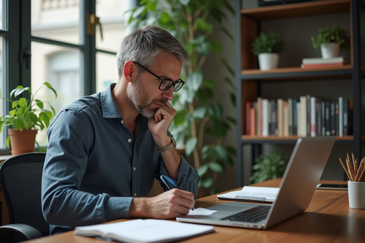 Homme d'âge moyen travaillant dans un bureau moderne