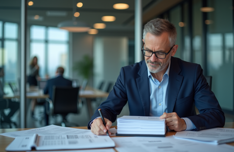 Ingénieur homme d'affaires examine documents GSR2