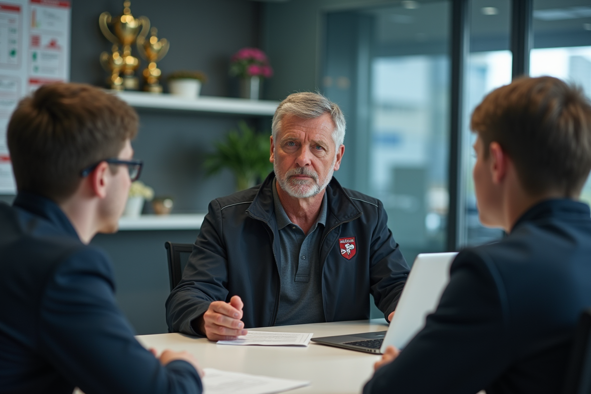 Manager d equipe cycliste en réunion stratégique