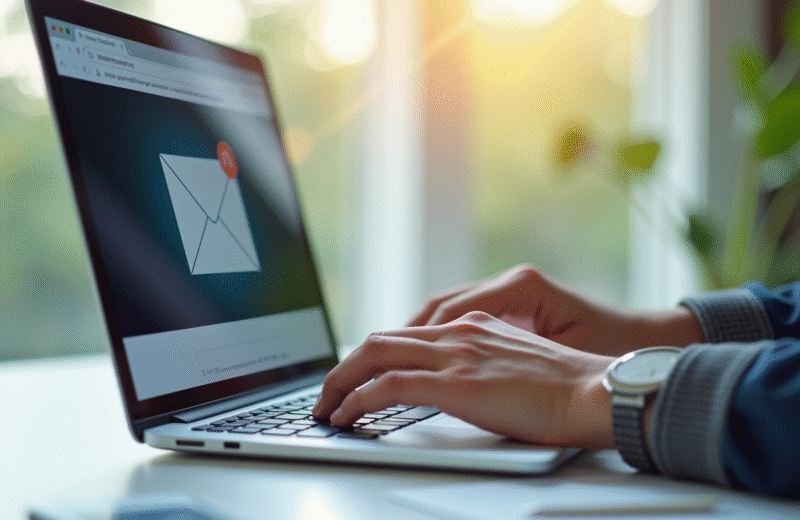 Ordinateur portable moderne avec interface webmail lumineuse