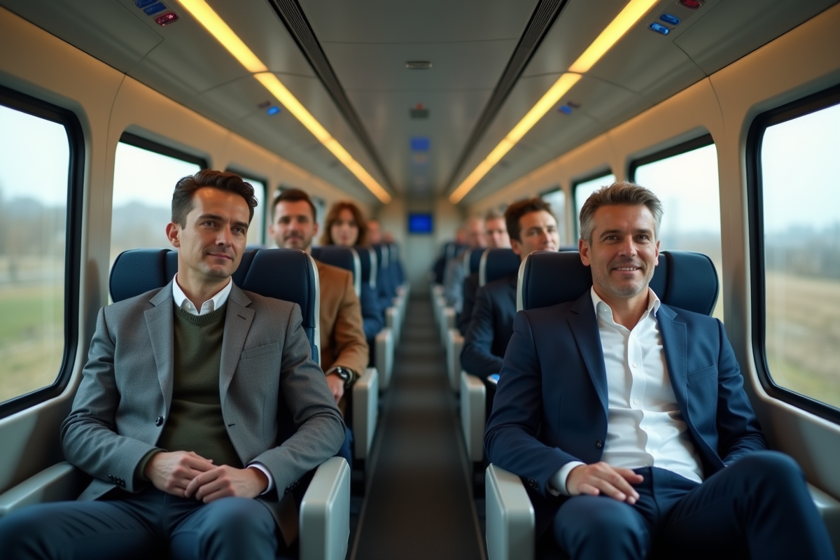 Groupe de passagers dans un train à grande vitesse
