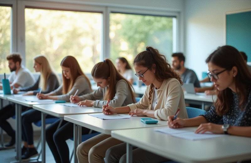 Salle de classe moderne avec adultes inscrivant